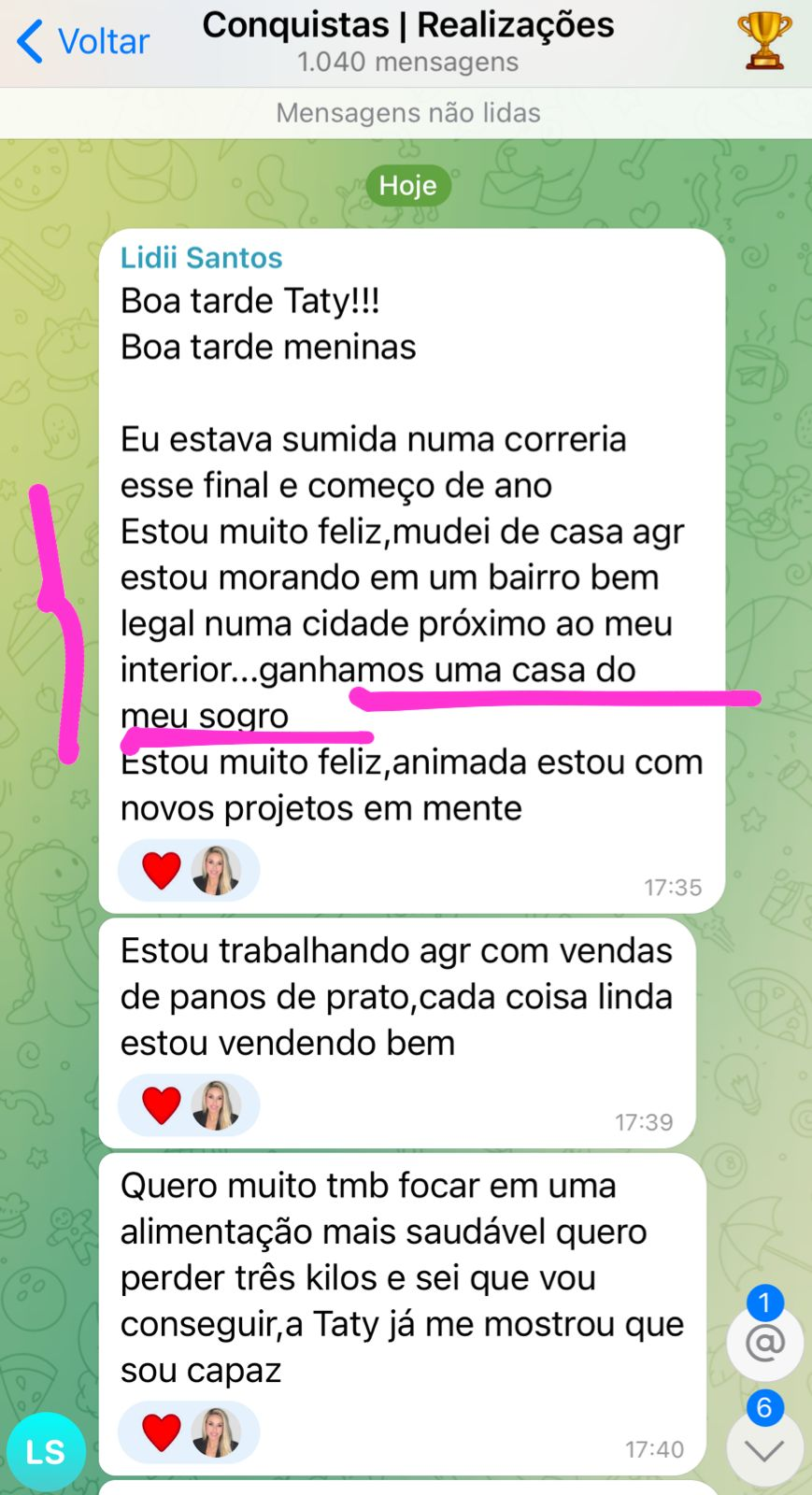 Print enviado de Maria Lidiane sobre a conquista de uma casa