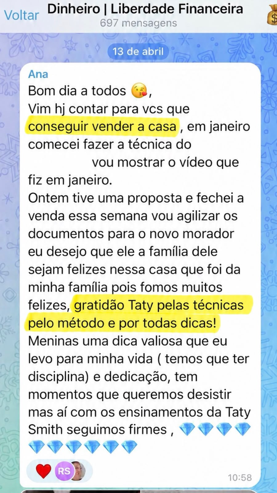 Print original do depoimento de Ana sobre a venda da casa da família